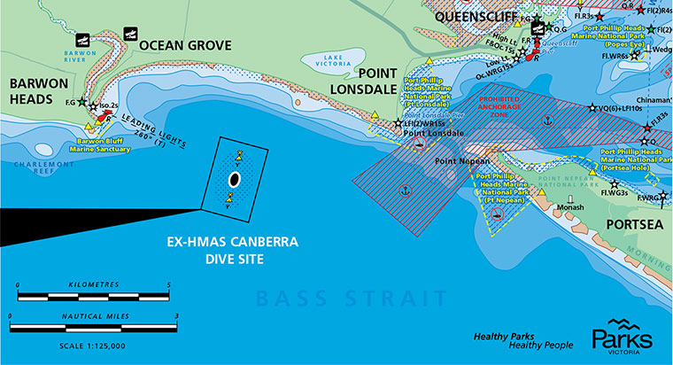 Parks Victoria ex HMAS Canberra Dive Site Location Map