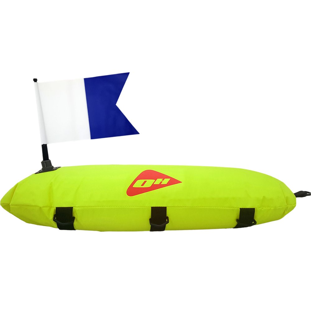 Ocean Hunter Inflatable Torpedo Float with Line & Alpha Flag - Click Image to Close