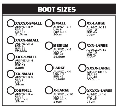 Apollo Boot Size Chart