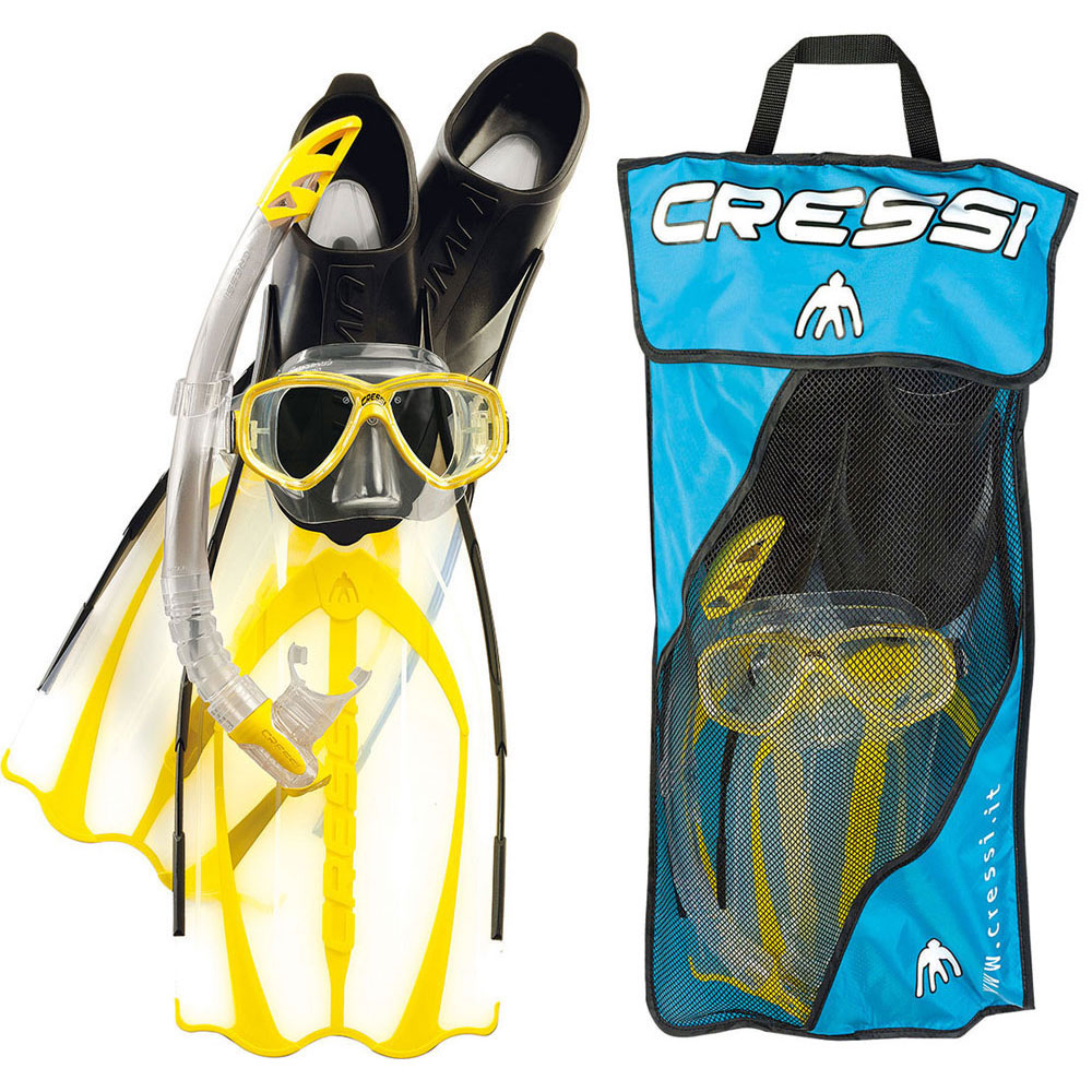Cressi Pluma Pack - Mask Snorkel F-Foot Fins (8-12 yrs to Adult)