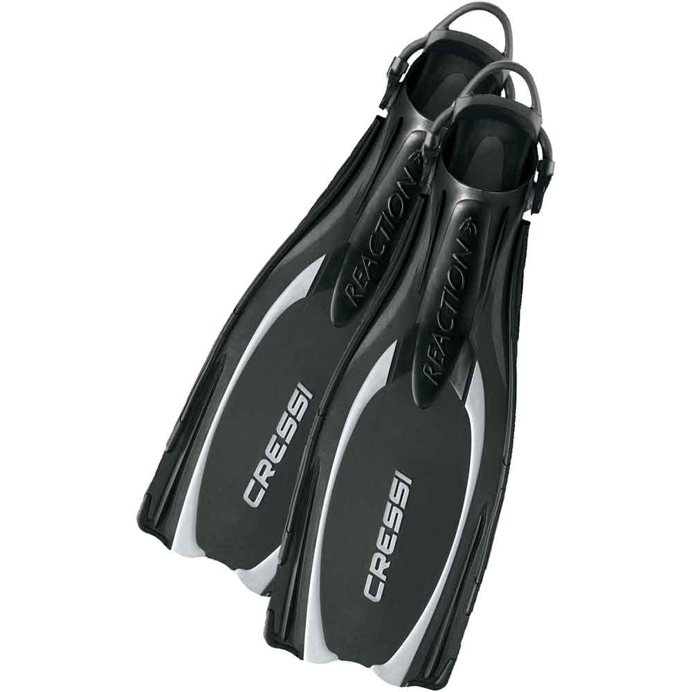 Cressi Reaction EBS Fins - Open Heel Bungee Straps - Black / Silver - XS-S - Click Image to Close