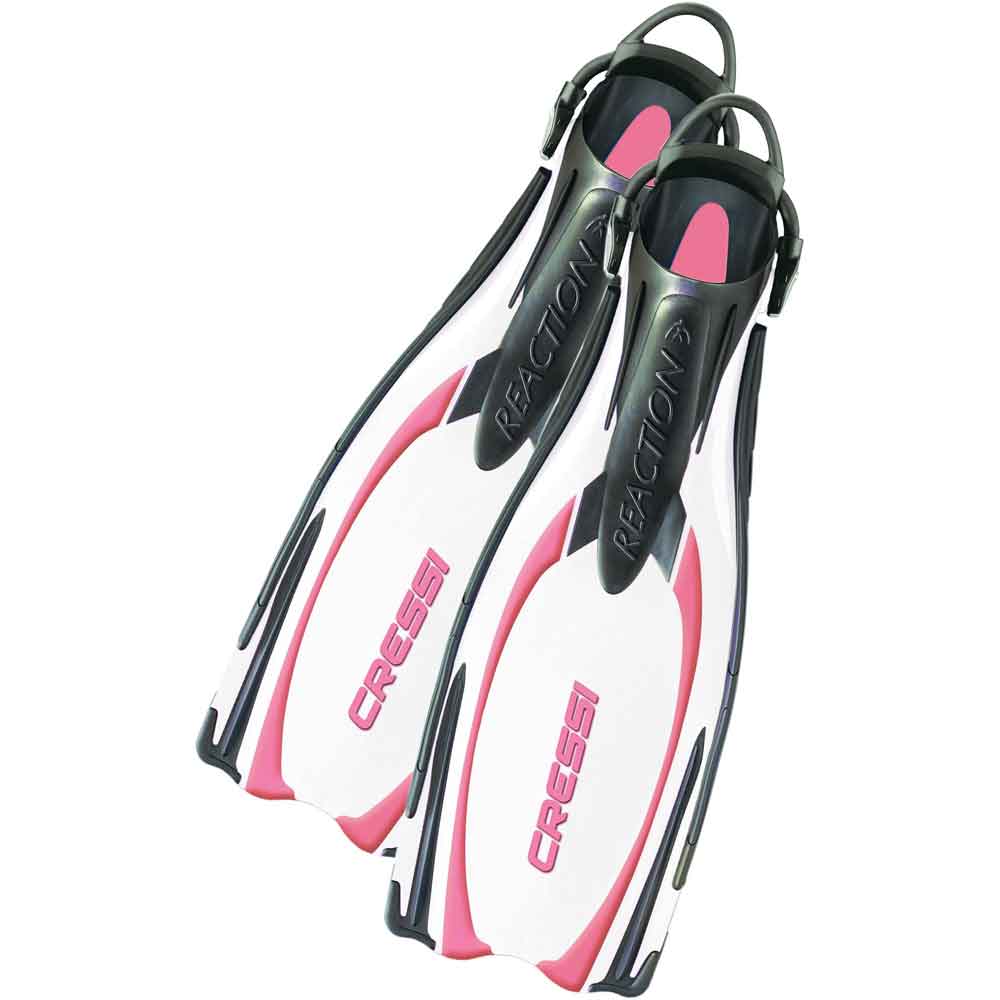 Cressi Reaction EBS Fins - Open Heel Bungee Straps - White / Pink - XS-S - Click Image to Close