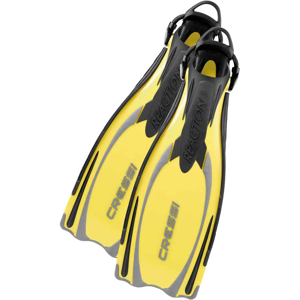 Cressi Reaction Open Heel Fins with Bungee Straps Mask Snorkel Set Scuba Gear Package 