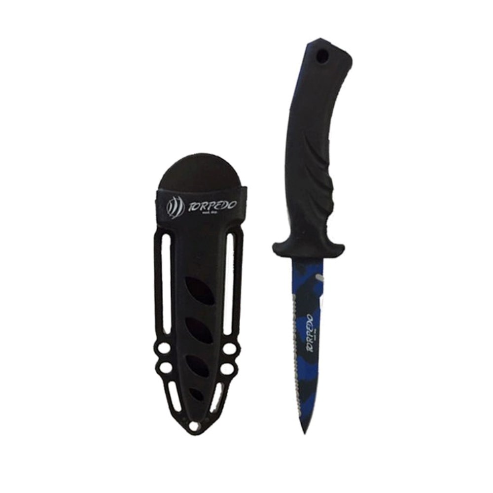 Torpedo 11 Camo Knife - Camo Blue Blade - Black Grip - Click Image to Close