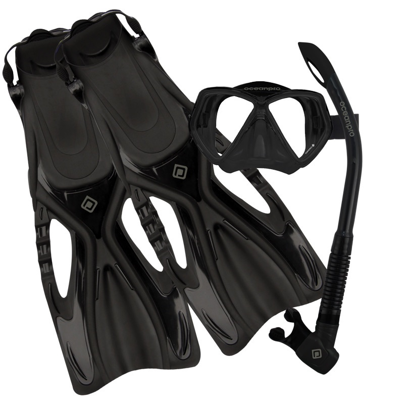 Ocean Pro Ceduna Mask Snorkel Fin Set | Black | Large