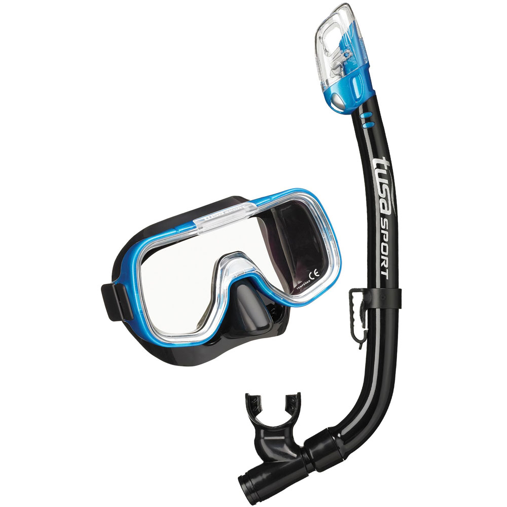 Tusa Sport Mini-Kleio Pro Dry Youth Mask Snorkel Combo | Blue/Bk - Click Image to Close