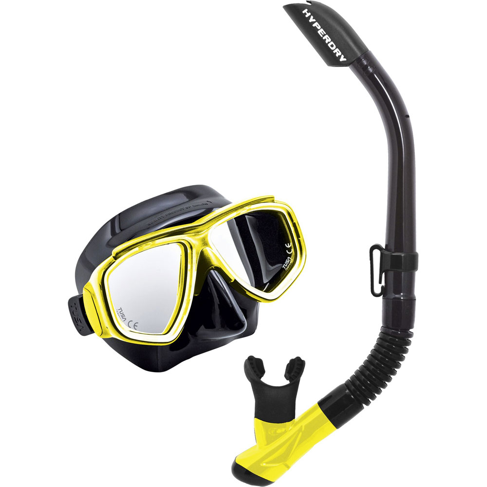 Tusa Sport Splendive Elite Adult Mask and Snorkel Set | Bk/FY - Click Image to Close